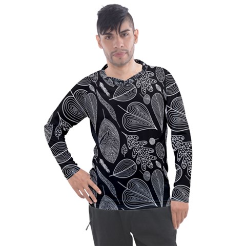 Leaves Flora Black White Nature Men s Pique Long Sleeve T-shirt by Maspions