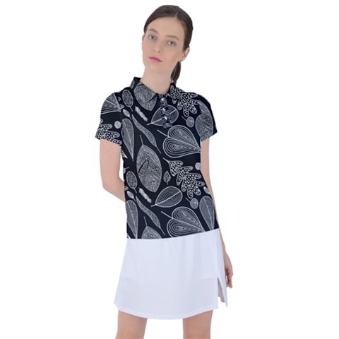 Leaves Flora Black White Nature Women s Polo T-shirt by Maspions