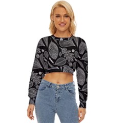 Leaves Flora Black White Nature Lightweight Long Sleeve Sweatshirt by Maspions