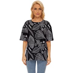 Leaves Flora Black White Nature Oversized Basic T-shirt by Maspions