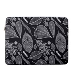 Leaves Flora Black White Nature 16  Vertical Laptop Sleeve Case With Pocket by Maspions