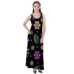 Embroidery Seamless Pattern With Flowers Sleeveless Velour Maxi Dress by Apen