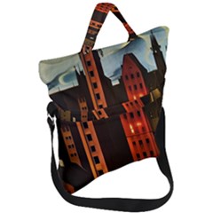 Sci-fi Futuristic Science Fiction City Neon Scene Artistic Technology Machine Fantasy Gothic Town Bu Fold Over Handle Tote Bag by Posterlux