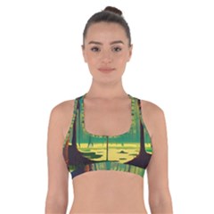 Nature Swamp Water Sunset Spooky Night Reflections Bayou Lake Cross Back Sports Bra by Posterlux