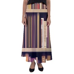 Books Bookshelves Office Fantasy Background Artwork Book Cover Apothecary Book Nook Literature Libra Flared Maxi Skirt by Posterlux