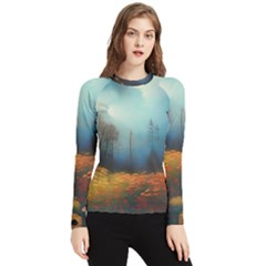 Wildflowers Field Outdoors Clouds Trees Cover Art Storm Mysterious Dream Landscape Women s Long Sleeve Rash Guard by Posterlux