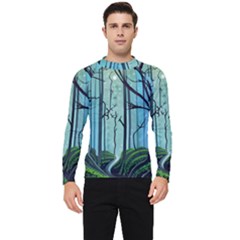 Nature Outdoors Night Trees Scene Forest Woods Light Moonlight Wilderness Stars Men s Long Sleeve Rash Guard by Posterlux