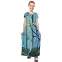 Nature Outdoors Night Trees Scene Forest Woods Light Moonlight Wilderness Stars Kids  Short Sleeve Maxi Dress View1