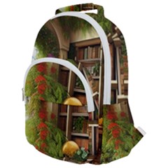 Room Interior Library Books Bookshelves Reading Literature Study Fiction Old Manor Book Nook Reading Rounded Multi Pocket Backpack by Posterlux