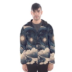 Starry Sky Moon Space Cosmic Galaxy Nature Art Clouds Art Nouveau Abstract Men s Hooded Windbreaker by Posterlux