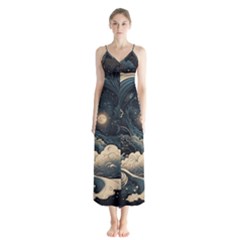 Starry Sky Moon Space Cosmic Galaxy Nature Art Clouds Art Nouveau Abstract Button Up Chiffon Maxi Dress by Posterlux