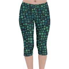 Squares Cubism Geometric Background Velvet Capri Leggings  by Maspions