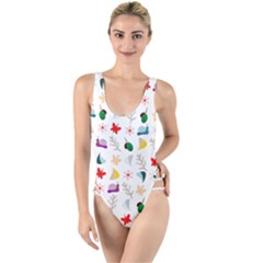 Snails Butterflies Pattern Seamless High Leg Strappy Swimsuit by Maspions