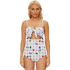 Snails Butterflies Pattern Seamless Knot Front One-piece Swimsuit by Maspions