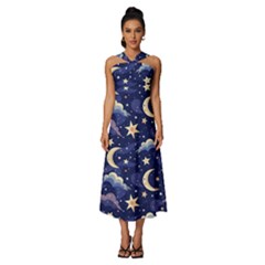 Night Moon Seamless Sleeveless Cross Front Cocktail Midi Chiffon Dress