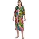 Monstera Colorful Leaves Foliage Women s Cotton 3/4 Sleeve Nightgown View1