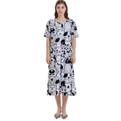 Seamless Pattern With Black White Doodle Dogs Women s Cotton Short Sleeve Nightgown by Grandong