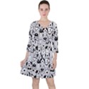 Seamless Pattern With Black White Doodle Dogs Quarter Sleeve Ruffle Waist Dress View1