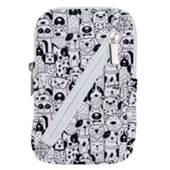 Seamless Pattern With Black White Doodle Dogs Belt Pouch Bag (small) by Grandong