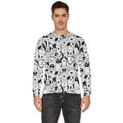 Seamless Pattern With Black White Doodle Dogs Men s Fleece Sweatshirt by Grandong