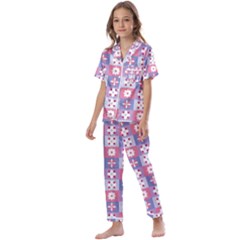 Flower Art Pattern Geometric Kids  Satin Short Sleeve Pajamas Set by Maspions