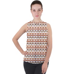 Geometric Tribal Pattern Design Mock Neck Chiffon Sleeveless Top by Maspions