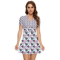 Beautiful Pattern V-neck High Waist Chiffon Mini Dress by Sparkle