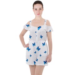 Butterfly-blue-phengaris Ruffle Cut Out Chiffon Playsuit by saad11