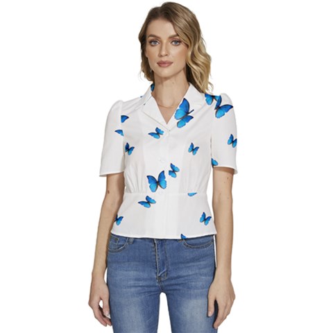 Butterfly-blue-phengaris Puffed Short Sleeve Button Up Jacket by saad11