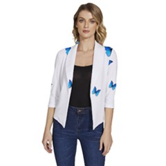 Butterfly-blue-phengaris Women s Draped Front 3/4 Sleeve Shawl Collar Jacket by saad11