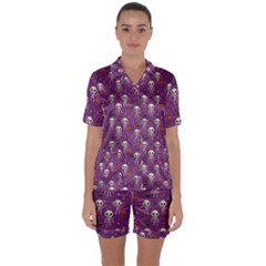 Skull Halloween Pattern Satin Short Sleeve Pajamas Set by Maspions