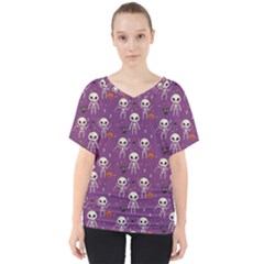 Skull Halloween Pattern V-neck Dolman Drape Top by Maspions