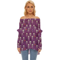 Skull Halloween Pattern Off Shoulder Chiffon Pocket Shirt by Maspions