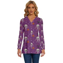 Skull Halloween Pattern Long Sleeve Drawstring Hooded Top by Maspions