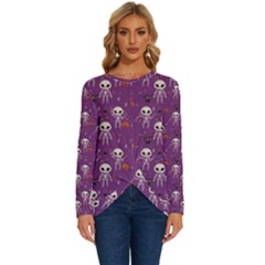 Skull Halloween Pattern Long Sleeve Crew Neck Pullover Top by Maspions