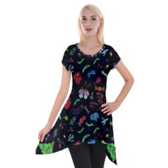 New Year Christmas Background Short Sleeve Side Drop Tunic by Maspions