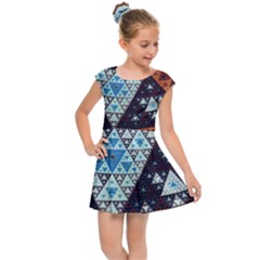 Fractal Triangle Geometric Abstract Pattern Kids  Cap Sleeve Dress by Cemarart