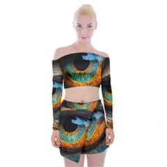 Eye Bird Feathers Vibrant Off Shoulder Top With Mini Skirt Set by Hannah976