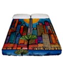 City New York Nyc Skyscraper Skyline Downtown Night Business Urban Travel Landmark Building Architec Fitted Sheet (California King Size) View1