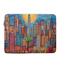 City New York Nyc Skyscraper Skyline Downtown Night Business Urban Travel Landmark Building Architec 16  Vertical Laptop Sleeve Case With Pocket by Posterlux