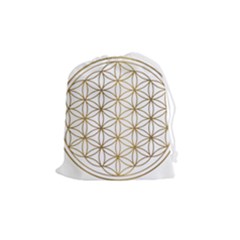 Gold Flower Of Life Sacred Geometry Drawstring Pouch (medium) by Maspions