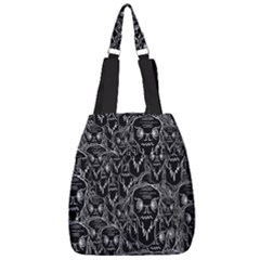 Old Man Monster Motif Black And White Creepy Pattern Center Zip Backpack by dflcprintsclothing