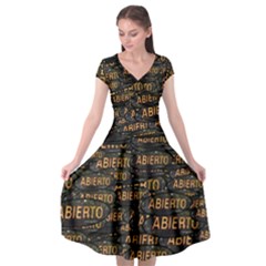 Abierto Neon Lettes Over Glass Motif Pattern Cap Sleeve Wrap Front Dress by dflcprintsclothing