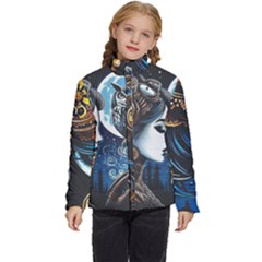 Steampunk Woman With Owl 2 Steampunk Woman With Owl Woman With Owl Strap Kids  Puffer Bubble Jacket Coat by CKArtCreations