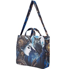 Steampunk Woman With Owl 2 Steampunk Woman With Owl Woman With Owl Strap Square Shoulder Tote Bag by CKArtCreations