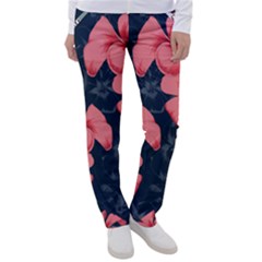 5902244 Pink Blue Illustrated Pattern Flowers Square Pillow Women s Casual Pants by BlackRoseStore