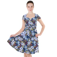 Blue Flowers 2 Cap Sleeve Midi Dress by DinkovaArt