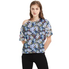 Blue Flowers Blue Flowers 2 One Shoulder Cut Out T-shirt by DinkovaArt