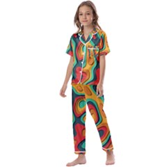 Paper Cut Abstract Pattern Kids  Satin Short Sleeve Pajamas Set by Maspions