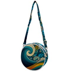 Waves Ocean Sea Abstract Whimsical Art Crossbody Circle Bag by Maspions